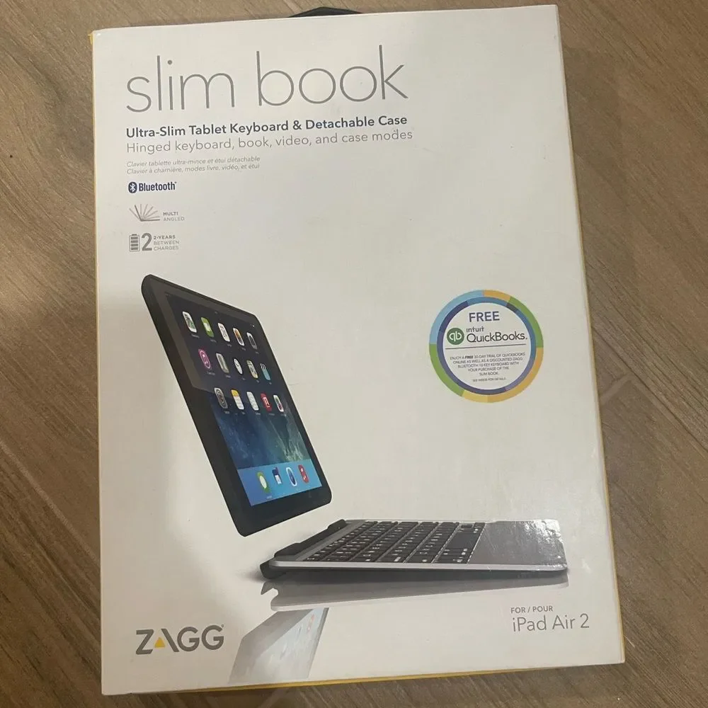 Untested ZAGG Slim Book For iPad Air 2 Bluetooth Tablet Keyboard & Case